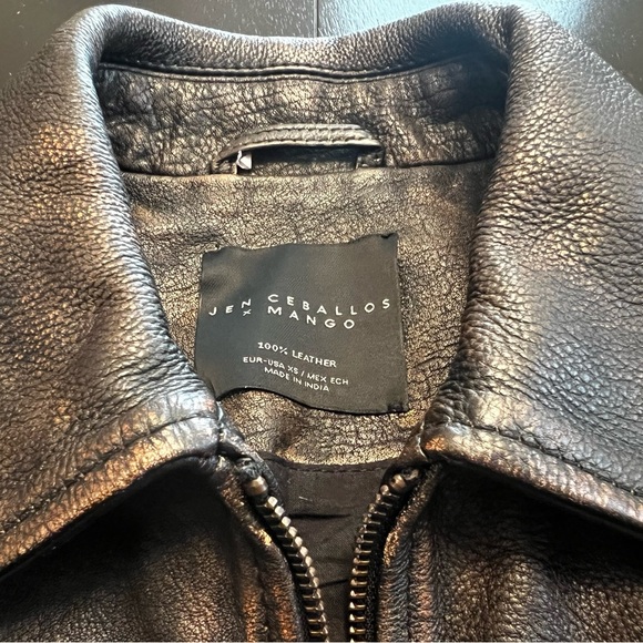 Jen Ceballos x Mango Leather oversized strong shoulder bomber size xs brown - Picture 8 of 8